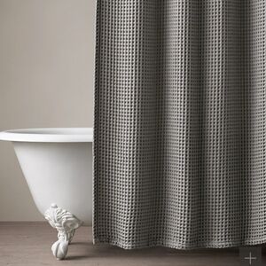 Restoration Hardware RH Heathered Stone waffle weave exterior shower curtain